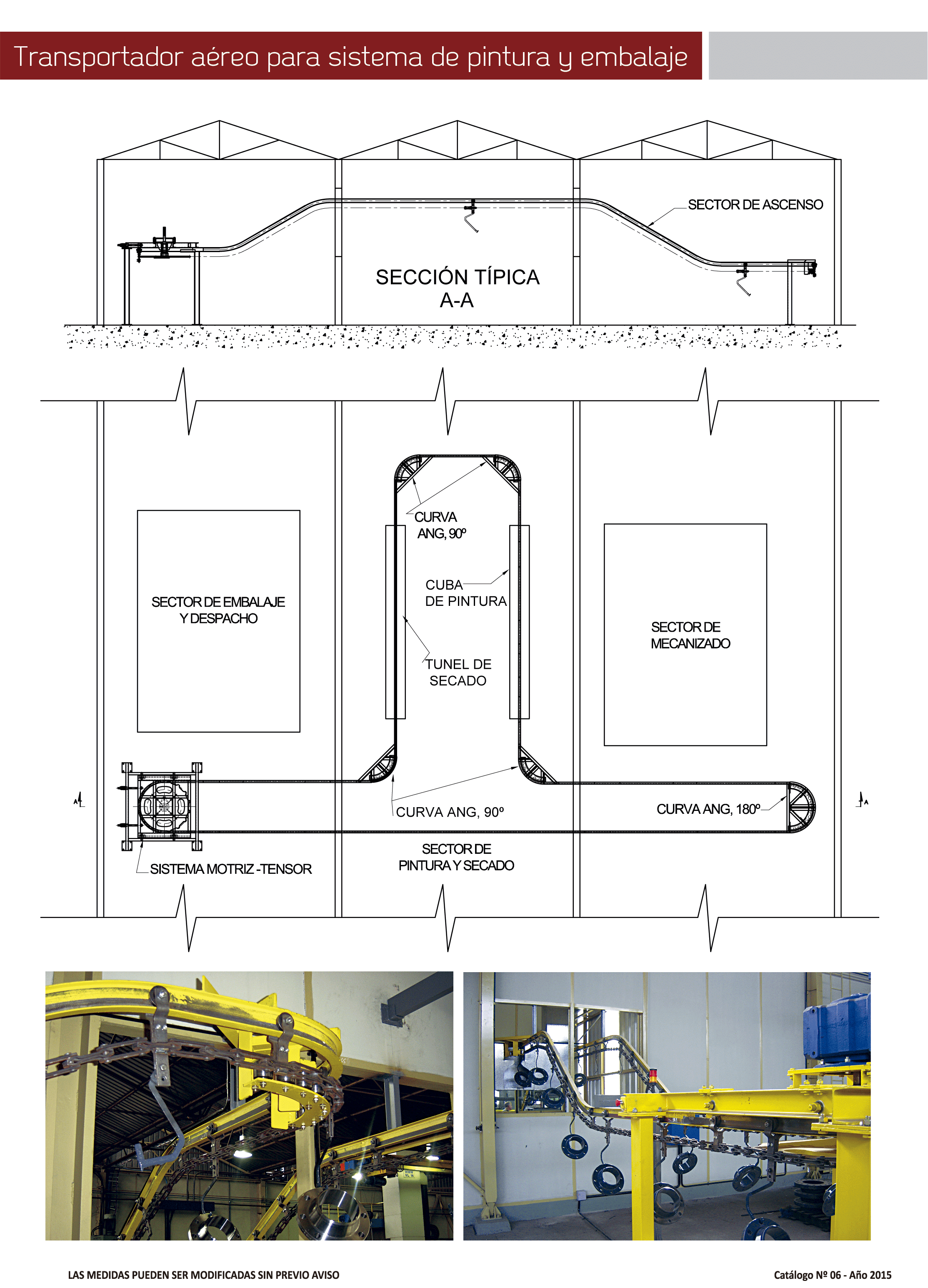 Transportador aéreo para sistema de pintura y embalaje